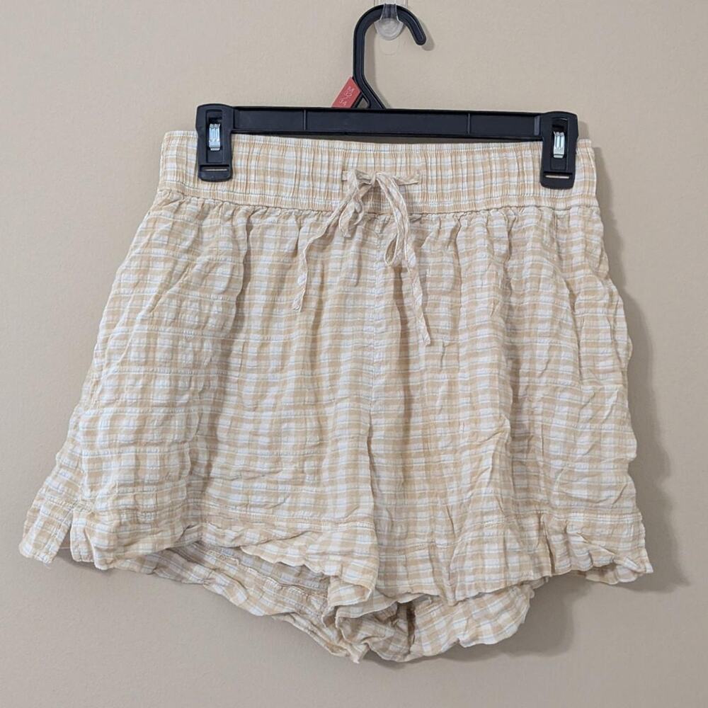 Coquette Yellow Gingham/Plaid Seersucker Drawstring Lounge Shorts Cottagecore
